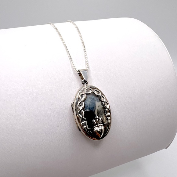 .925 Sterling Silver Claddagh Design Locket Necklace - Picture 8 of 17